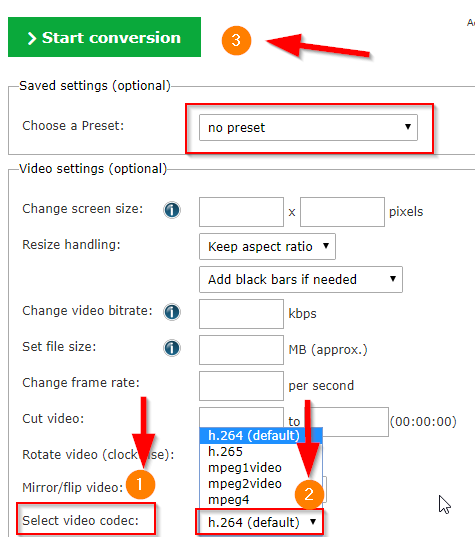 Video Online Convert Page Choose MP4 Output settings