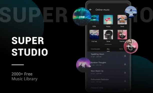 Super Studio free video editing app for Android without watermark