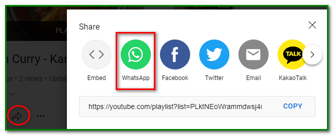 share a YouTube playlist on WhatsApp - Desktop step 2