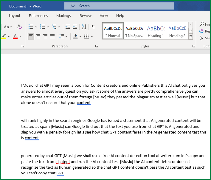 Copy a Transcript from YouTube to MIcrosoft Word