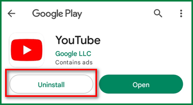 unfortunately YouTube has stopped - uninstall and reinstall app