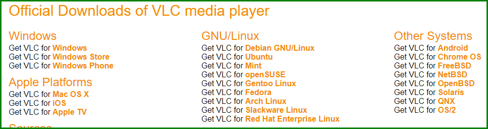 Platforms supported by VLC Media Player