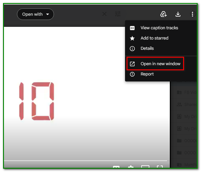embed a Google Drive video in WordPress - Select Open in New Window