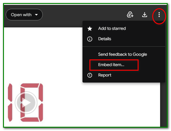 embed a Google Drive video in WordPress - Choose embed item