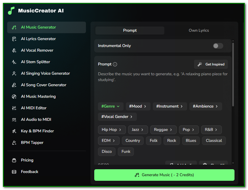 MusicCreator AI choose genre